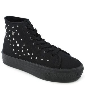 Studded Stars Black Hi Top Platform Sneakers‎ Women's Gothic Punk Grunge NEW
